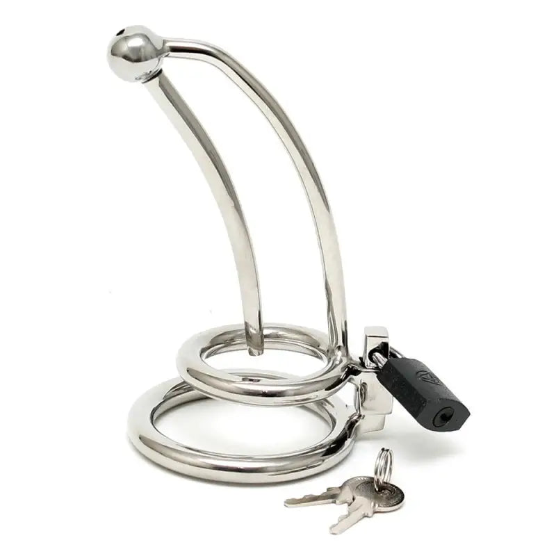 Curved Chastity Penis Lock with Urethral Tube and Cockring