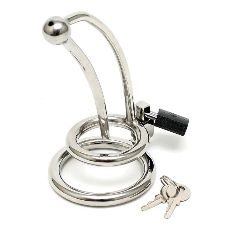 Curved Chastity Penis Lock with Urethral Tube and Cockring