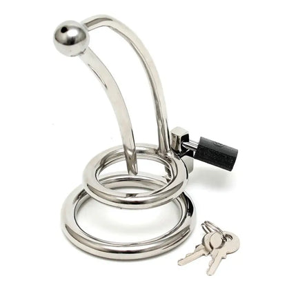 Curved Chastity Penis Lock with Urethral Tube and Cockring