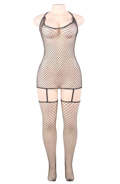 Dazzling Black Fishnet Plus Size Bodystocking for Unforgettable Style - One Size (Plus)