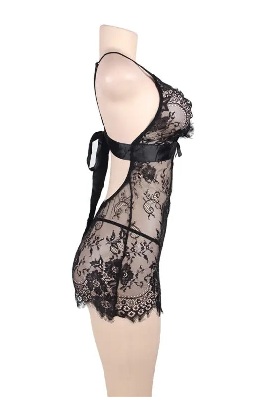 Discover Elegance with the YesX YX829 Chemise Black Featuring Eyelash Lace