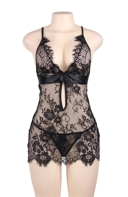 Discover Elegance with the YesX YX829 Chemise Black Featuring Eyelash Lace
