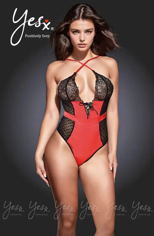 Discover the Allure of YesX YX231 Black Halter Neck Teddy with Lacey Panels