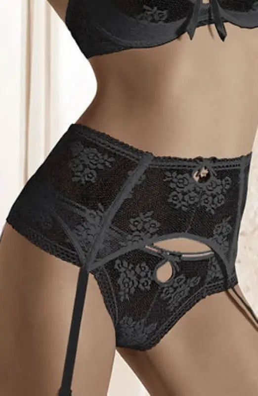 Discover the Elegance of Roza Euterpe Black Thong and Deep Suspender Belt