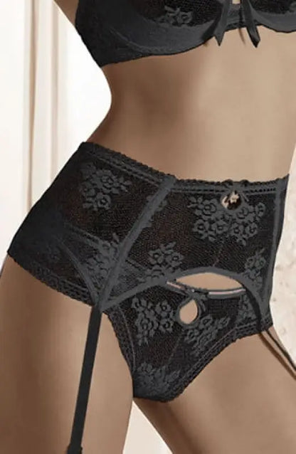 Discover the Elegance of Roza Euterpe Black Thong and Deep Suspender Belt
