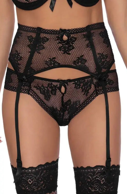 Discover the Elegance of Roza Euterpe Black Thong and Deep Suspender Belt