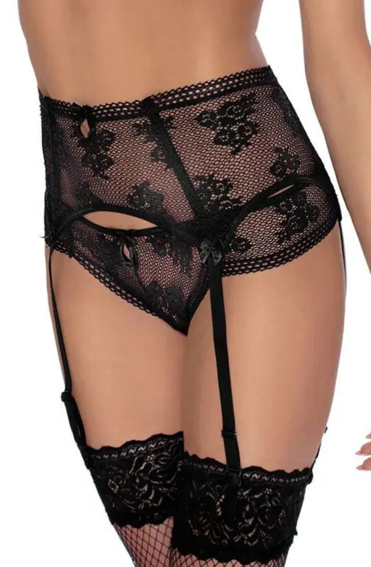 Discover the Elegance of Roza Euterpe Black Thong and Deep Suspender Belt