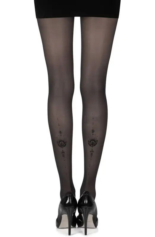 Discover Timeless Allure with Zohara Black Sheer Print Tights