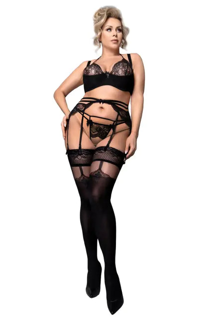 Elegant Black Hold Ups with Faux Suspender Effect for Ladies
