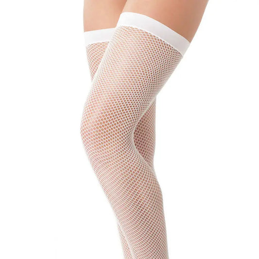 Elegant White Fishnet Stockings for Suspender Belts