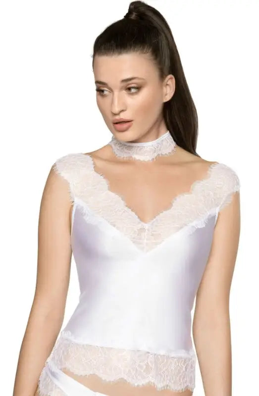 Elevate Elegance with Roza Sija White Shirt Featuring Eyelash Lace