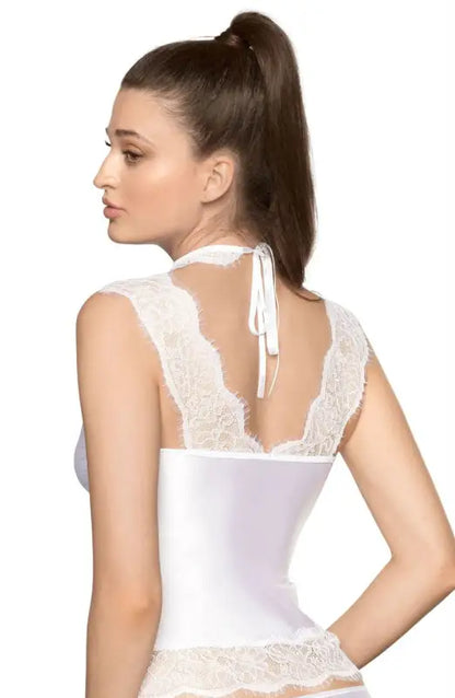 Elevate Elegance with Roza Sija White Shirt Featuring Eyelash Lace