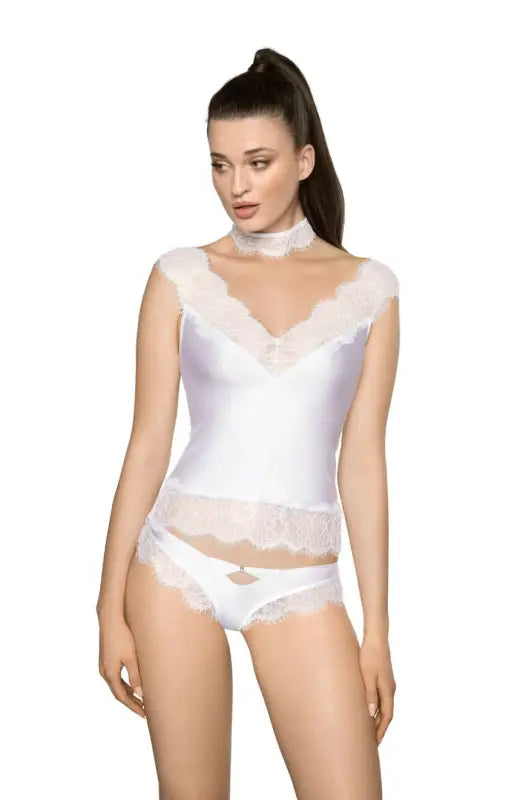 Elevate Elegance with Roza Sija White Shirt Featuring Eyelash Lace