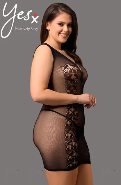 Elevate Intimacy with the YesX YX820Q Black Sleeveless Bodystocking Dress - One Size (Plus)