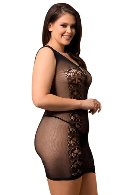 Elevate Intimacy with the YesX YX820Q Black Sleeveless Bodystocking Dress - One Size (Plus)