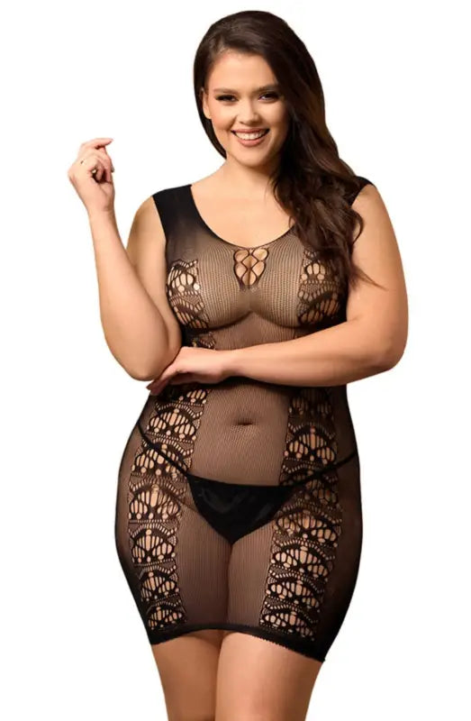 Elevate Intimacy with the YesX YX820Q Black Sleeveless Bodystocking Dress - One Size (Plus)