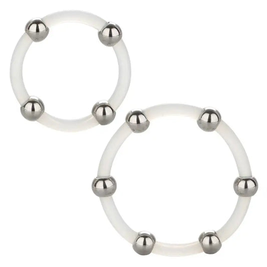 Elevate Pleasure with Steel Beaded Silicone Ring Set for Men