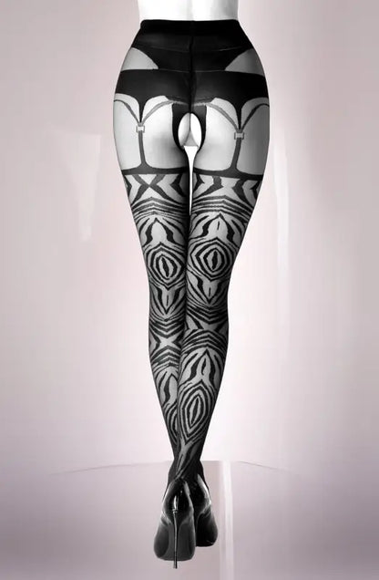 Elevate Your Style with Black Secret BS122 Tiger Striped Crotchless Tights