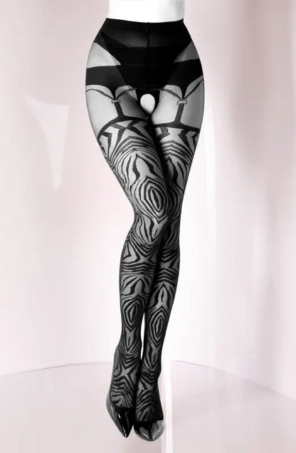 Elevate Your Style with Black Secret BS122 Tiger Striped Crotchless Tights
