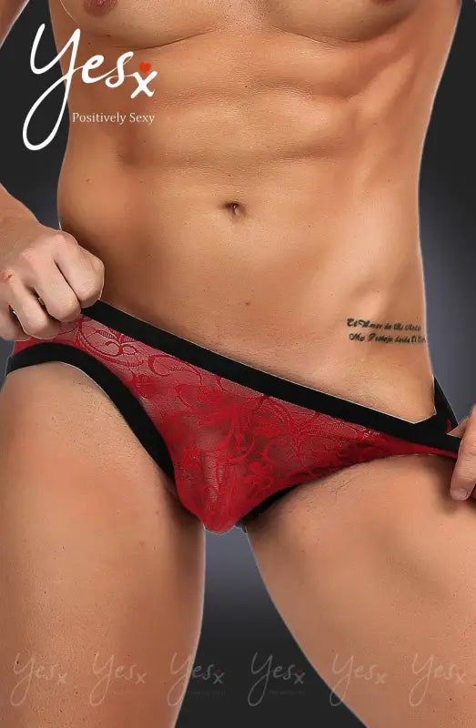 Elevate Your Style with YesX YX974 Men’s Red Sheer Floral Lace Briefs