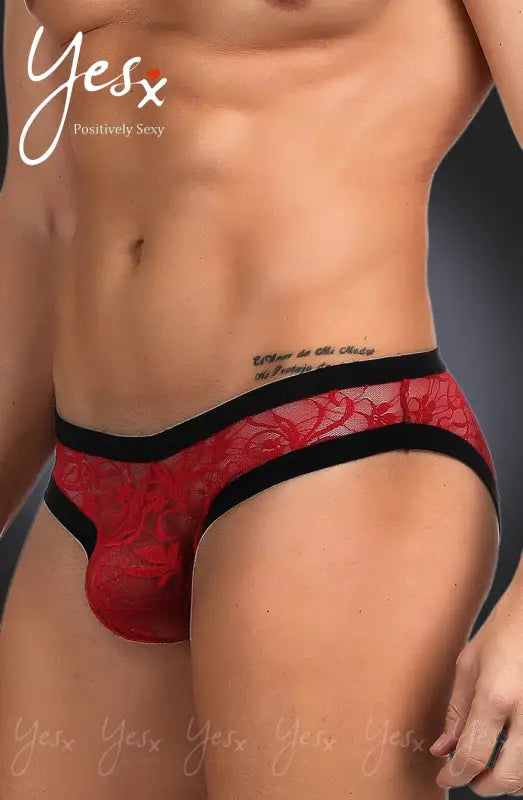 Elevate Your Style with YesX YX974 Men’s Red Sheer Floral Lace Briefs