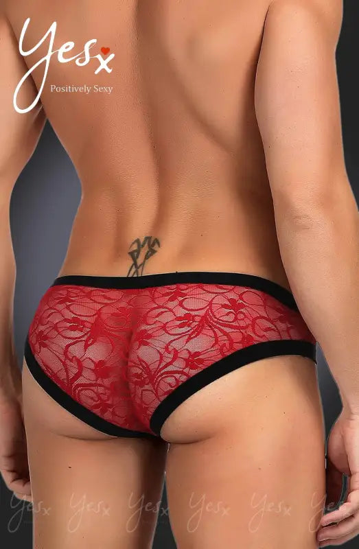 Elevate Your Style with YesX YX974 Men’s Red Sheer Floral Lace Briefs