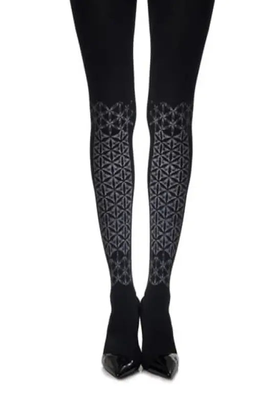 Elevate Your Style with Zohara Frozen Shapes Print Tights in Grey and Black