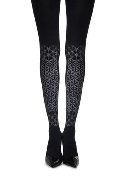 Elevate Your Style with Zohara Frozen Shapes Print Tights in Grey and Black