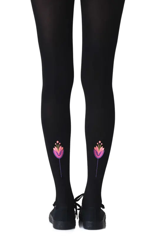 Elevate Your Style with Zohara Lotus Position Black Print Tights