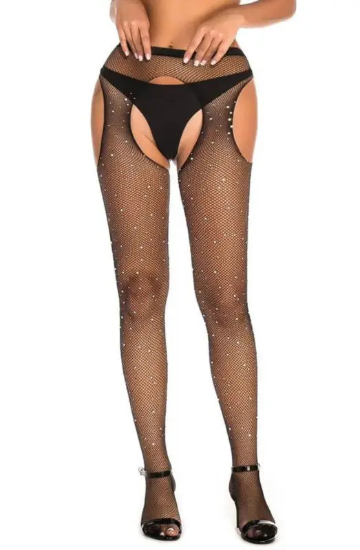Experience Allure with YesX YX850 Sparkly Fishnet Black Tights - XS/M