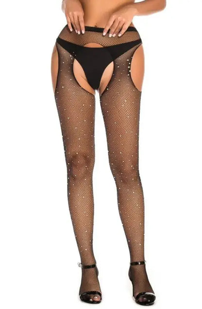 Experience Allure with YesX YX850 Sparkly Fishnet Black Tights - XS/M