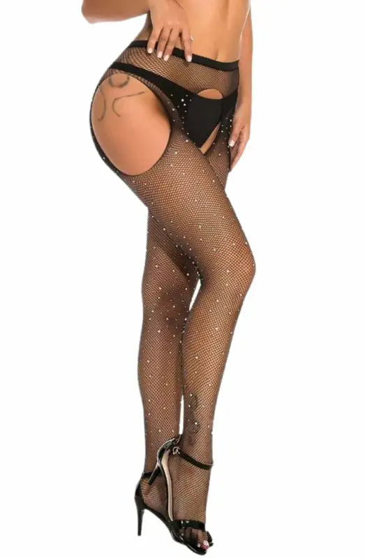 Experience Allure with YesX YX850 Sparkly Fishnet Black Tights - XS/M