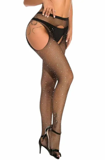 Experience Allure with YesX YX850 Sparkly Fishnet Black Tights - XS/M
