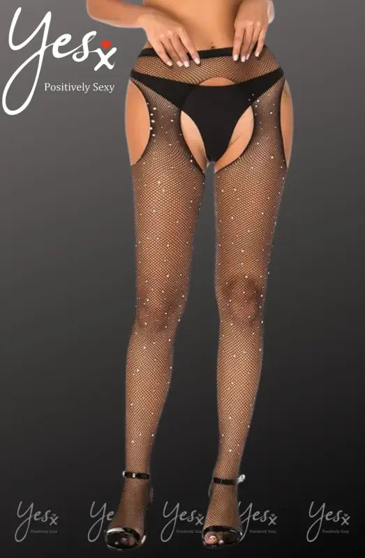 Experience Allure with YesX YX850 Sparkly Fishnet Black Tights - XS/M