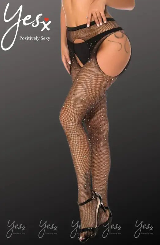 Experience Allure with YesX YX850 Sparkly Fishnet Black Tights - XS/M