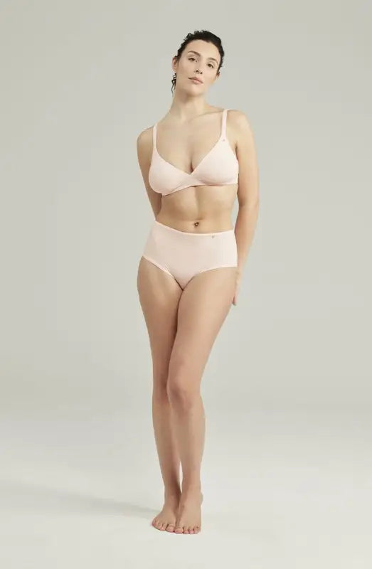 Experience Comfort with Second Skin Stretch High Waist Brief in Blush Pink