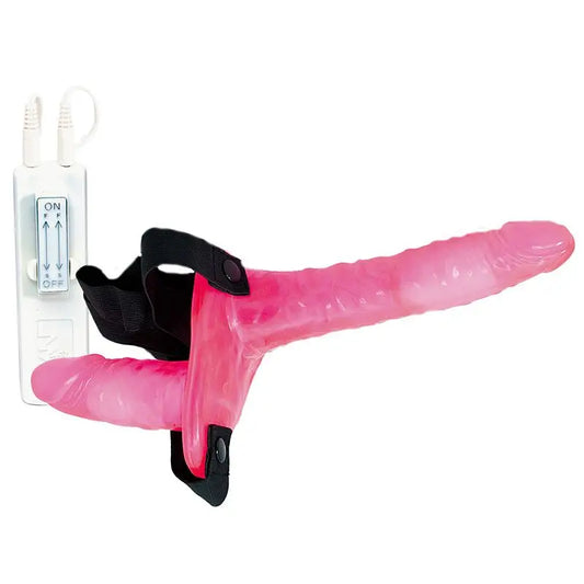 Experience Dual Delight with Joyride Pink Duo Vibrating Dildo Strap
