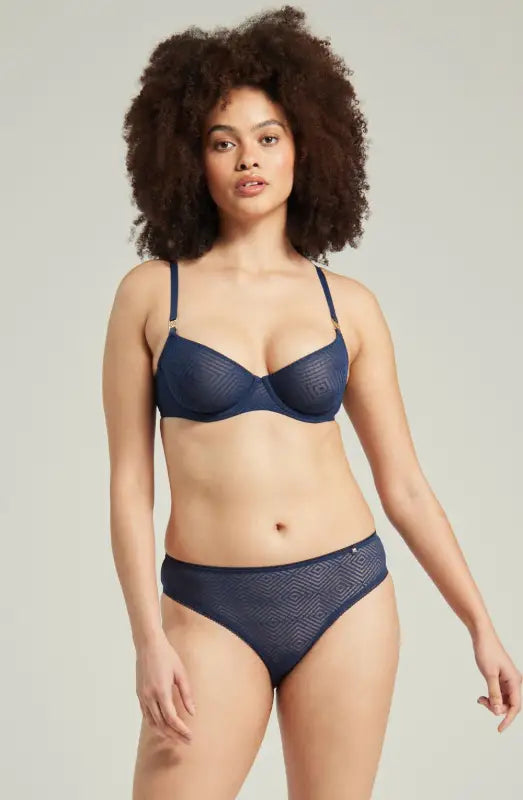 Experience Effortless Elegance with Sheer Deco High Leg Brief Navy