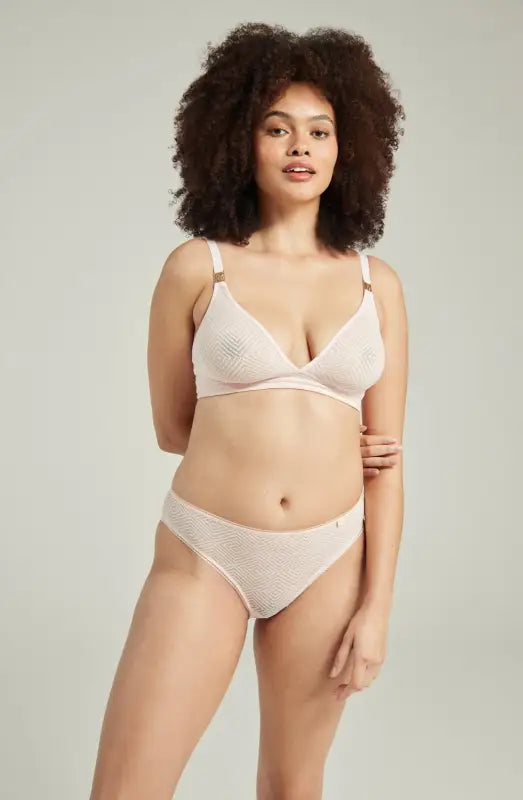 Experience Elegance with Sheer Deco High Leg Brief in Blush Pink