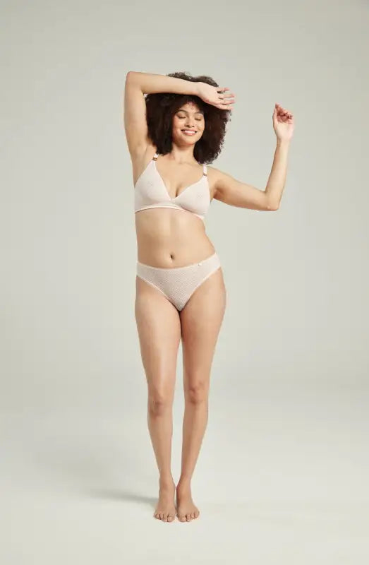 Experience Elegance with Sheer Deco High Leg Brief in Blush Pink