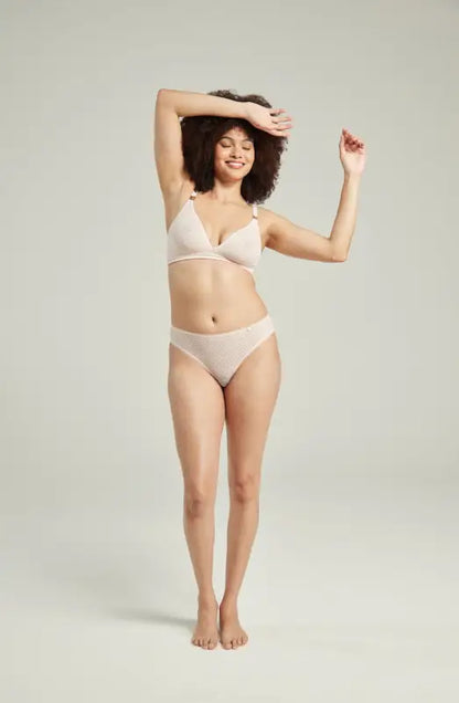 Experience Elegance with Sheer Deco High Leg Brief in Blush Pink