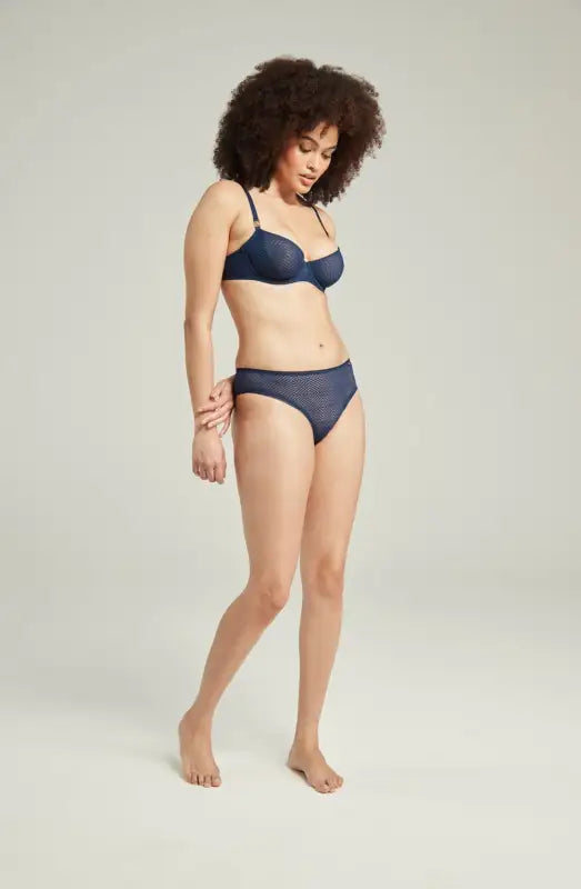 Experience Elegance with the Sheer Deco Lift Balcony Bra in Navy