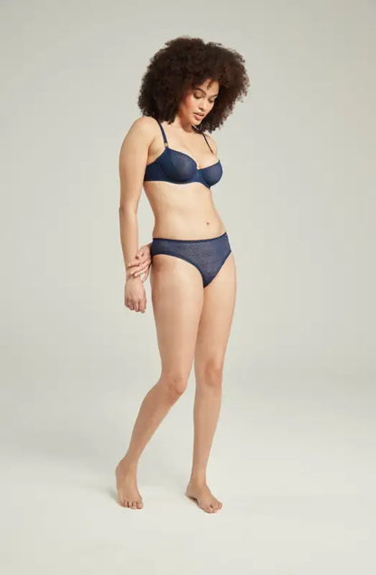 Experience Elegance with the Sheer Deco Lift Balcony Bra in Navy