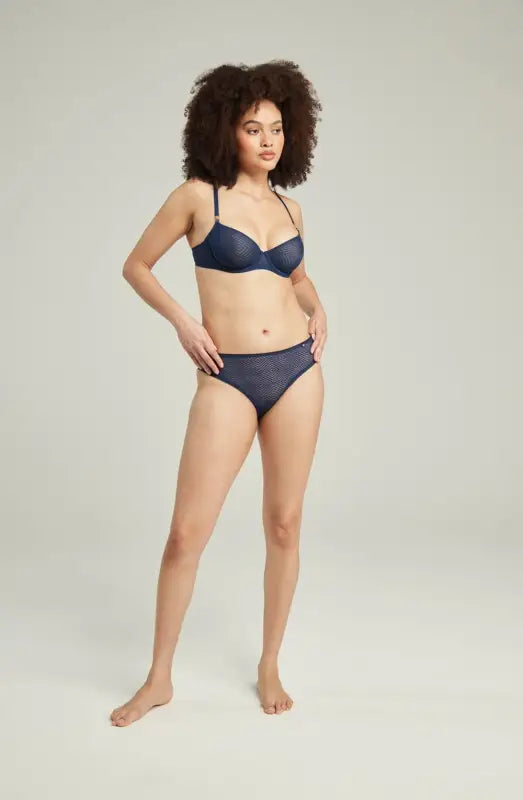 Experience Elegance with the Sheer Deco Lift Balcony Bra in Navy