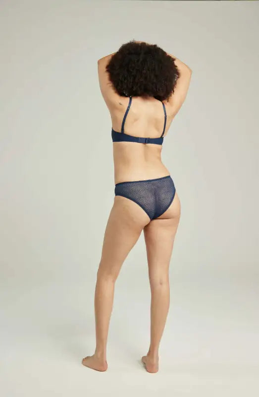 Experience Elegance with the Sheer Deco Lift Balcony Bra in Navy