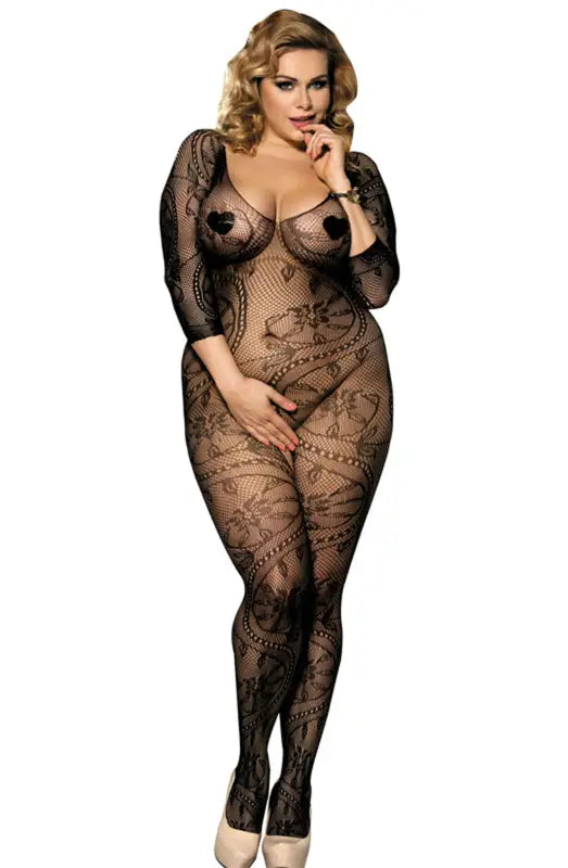 Experience Elegance with the YesX YX812Q Bodystocking in Three Quarter Sleeves - One Size (Plus)