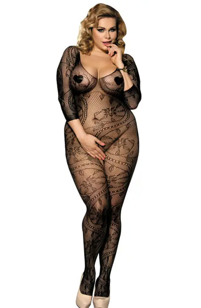 Experience Elegance with the YesX YX812Q Bodystocking in Three Quarter Sleeves - One Size (Plus)