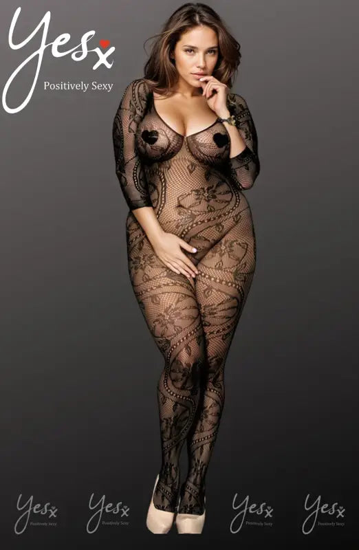 Experience Elegance with the YesX YX812Q Bodystocking in Three Quarter Sleeves - One Size (Plus)