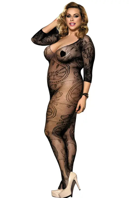 Experience Elegance with the YesX YX812Q Bodystocking in Three Quarter Sleeves - One Size (Plus)