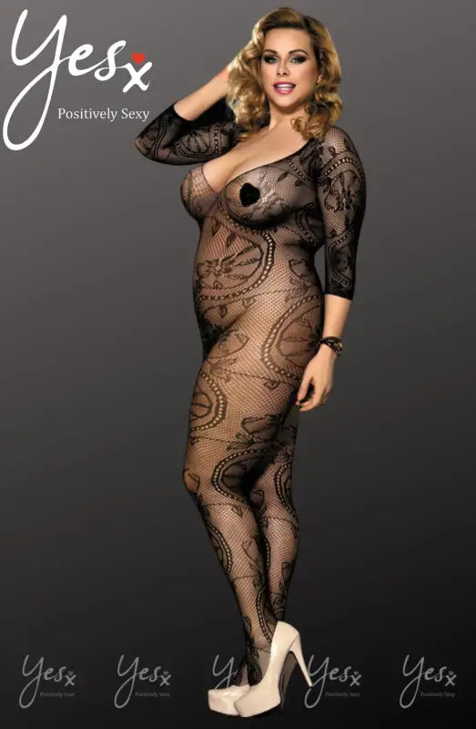 Experience Elegance with the YesX YX812Q Bodystocking in Three Quarter Sleeves - One Size (Plus)